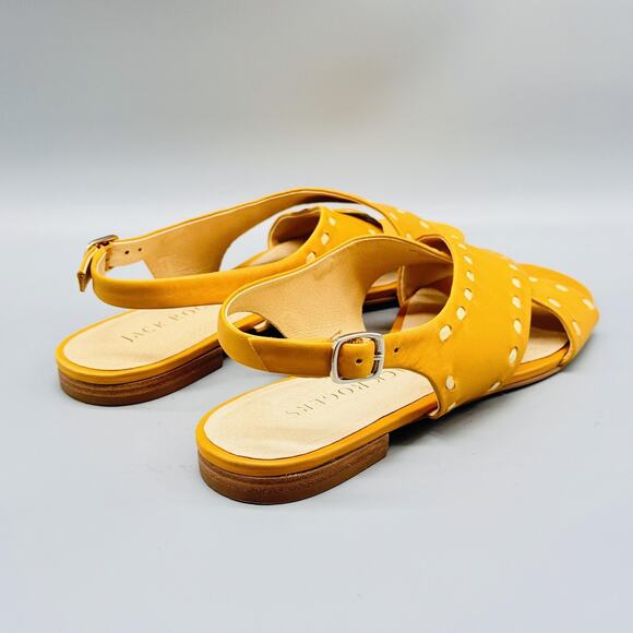Jack Rogers Sandals Women 8 Yellow Leather Slingback Flat Cross Strap Whipstitch - Picture 9 of 13